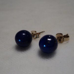 14K Gold Lapis Ball Earrings